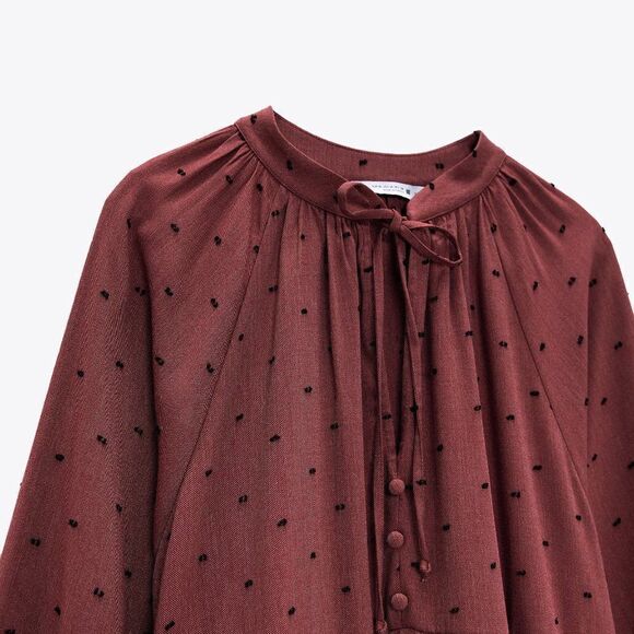 Zara Dotted Mesh Mini Dress Marsala New - Picture 6 of 6